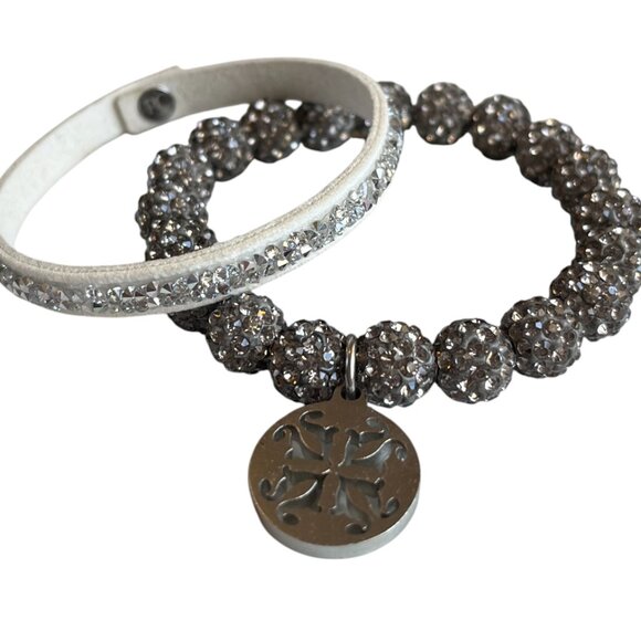 Rustic Cuff Glittering Silver and White Bracelet Duo - Picture 1 of 2